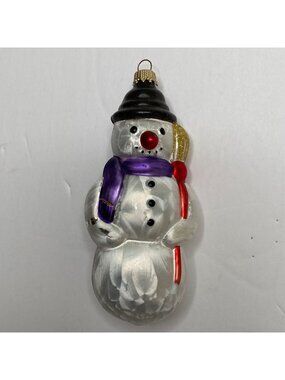 Krebs KC Glass Christmas Ornament Painted Snowman Snow Flocked
